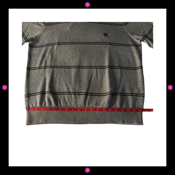 MEN'S GRAY SWEATER WITH NAVY BLUE THIN STRIPES BY TOMMY HILFIGER LARGE - Picture 8 of 9